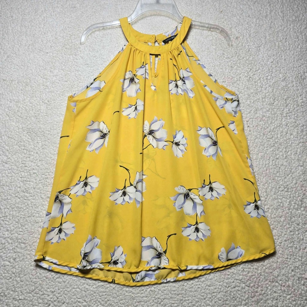 Paper Moon Womens Yellow Floral Halter Neck Keyhole Blouse Top Large
